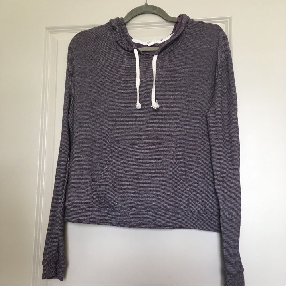 Forever 21 Purple/White Crop Top Hooded Pullover